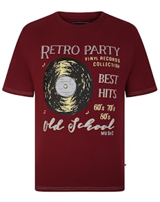 KAM Retro Party Print T-Shirt Burgunderrot